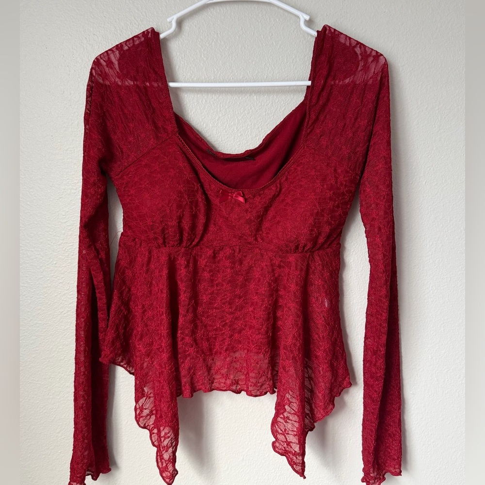 Women’s XL Red Lace Handkerchief Hem Padded Top Romantic Whimsigoth Y2K - Picture 2 of 4